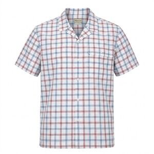 Marmot Mens XL Arex UPF40 Camp Nvty SS Pearl Windowpane Plaid Button Shirt NWT